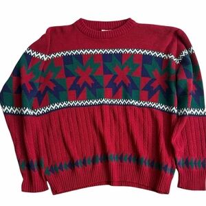 Vintage Ash Creek Trading Red Green Blue Geometric Star Knit Sweater Men’s XL‎